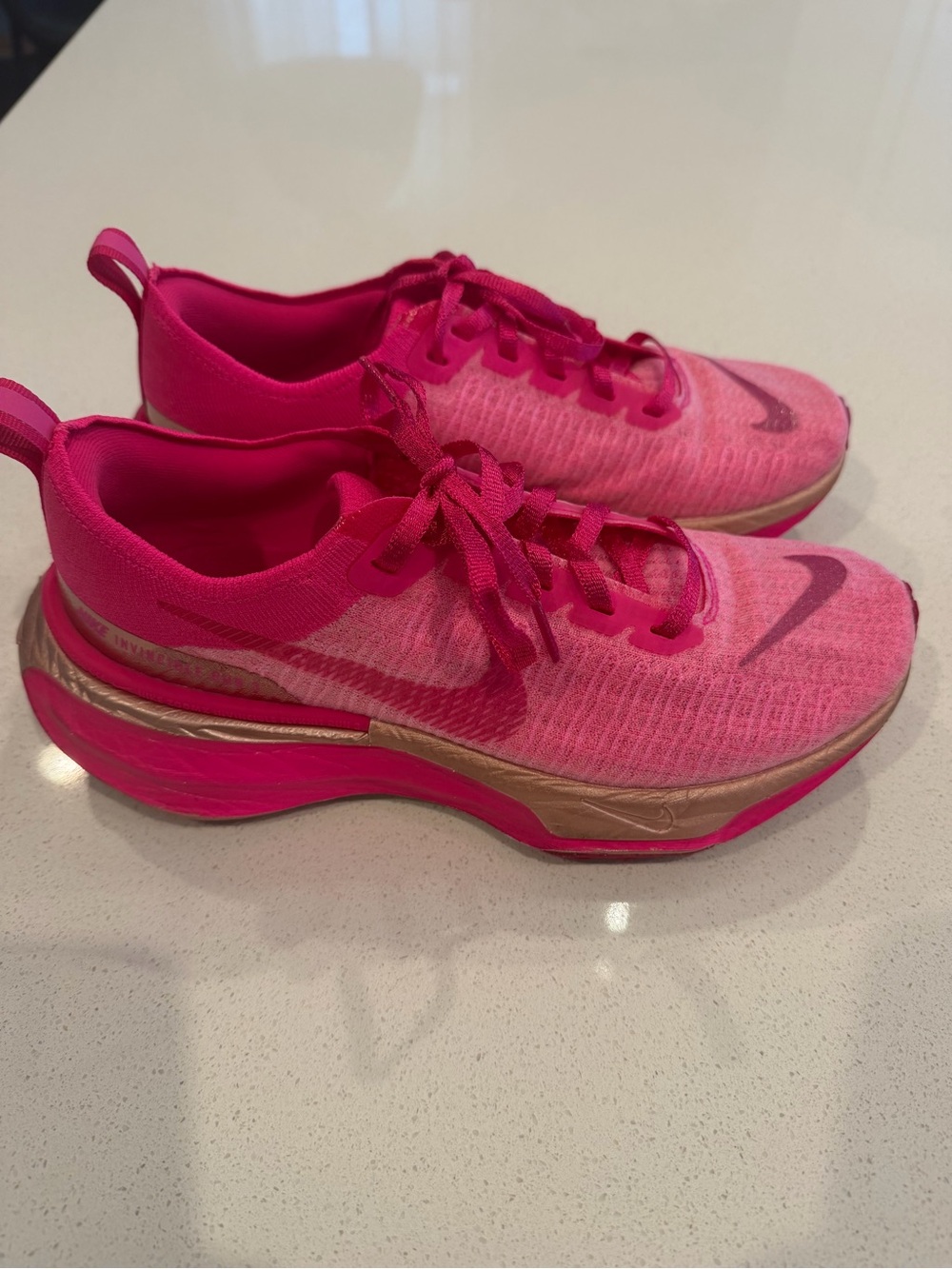 Nike Women's Pink Running zoom x invincible 3 shoes with Gold Accents size 9.5
